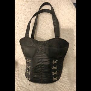 Corset Purse Black with lace, ruching & clasps